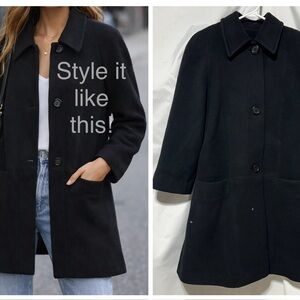 Malia Black Pea Coat Women’s Size 8 • Wool Blend • Made in Canada • Button-Up